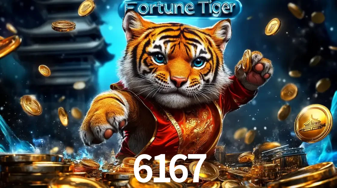 Imagem promocional do jogo de slot Fortune Tiger, com um tigre majestoso em traje tradicional cercado por uma fortuna em moedas de ouro, disponível agora no cassino 6167.